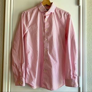 Express Men’s Oxford Dress Shirt- EXTRA SLIM- Small Pink Pattern